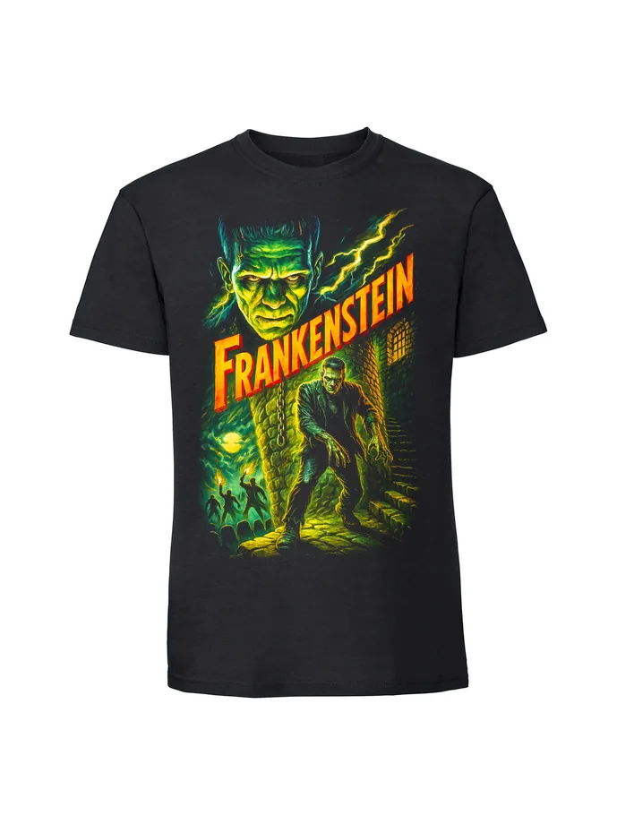 halt0067_czarny Koszulka Halloween z nadrukiem – Frankenstein - obrazek 1