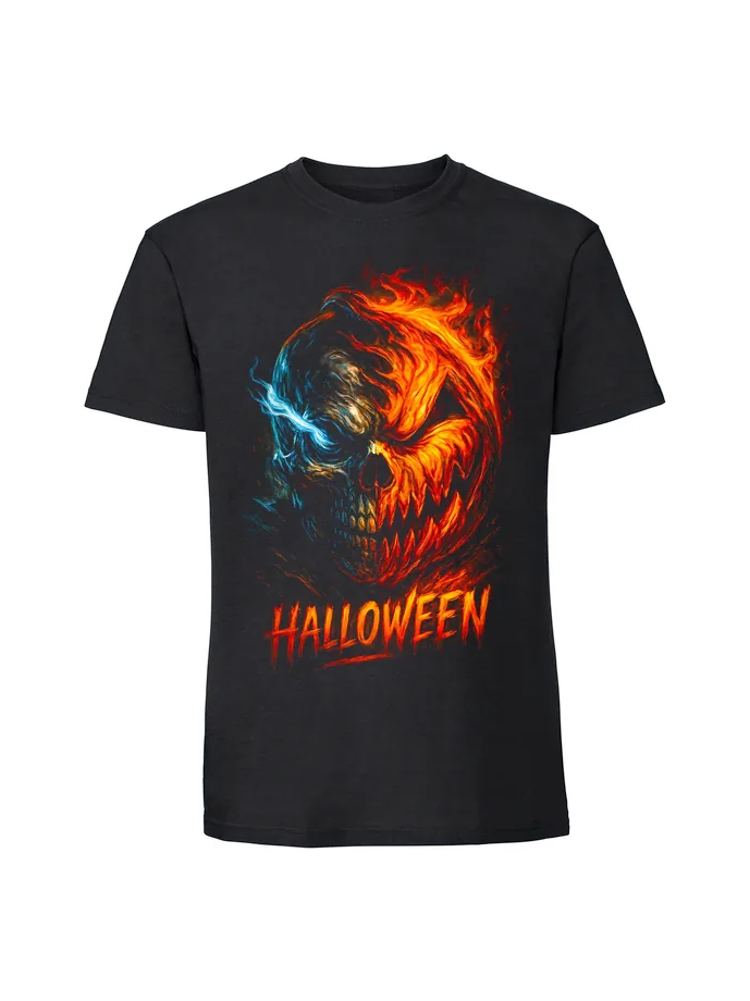 halt0080_czarny Koszulka Halloween z nadrukiem – Ogien i woda - obrazek 1