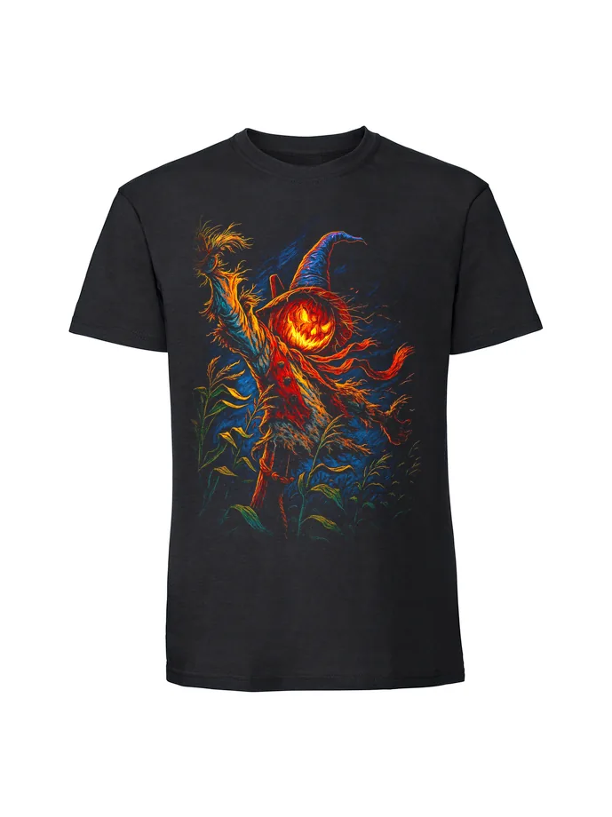 halt0082_czarny Koszulka Halloween z nadrukiem – Strach na wróble dynia - obrazek 1