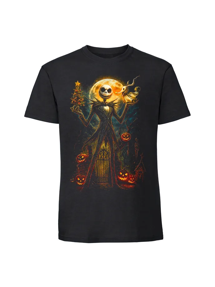 halt0086_czarny Koszulka Halloween z nadrukiem – Upiorna czaszka garnitur - obrazek 1