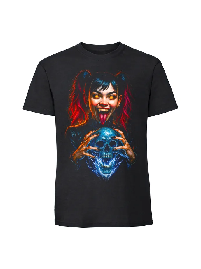 halt0088_czarny Koszulka Halloween z nadrukiem – Upiorna dziewczynka czaszka - obrazek 1