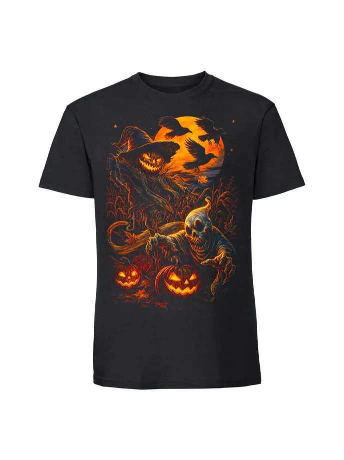 halt0136_czarny Koszulka Halloween z nadrukiem – Pole kukurydzy - obrazek 1